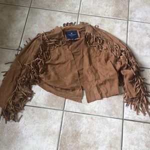 Fringed Suede 3/4 Sleeve Lengthed Jacket